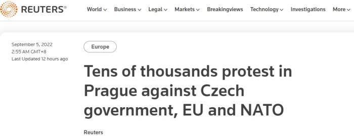 数万人在捷克布拉格示威，反对捷克政府、欧盟及北约
