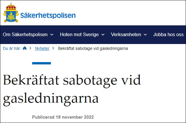 瑞典安全局网站就“北溪”管道事故初步调查结果发布声明
